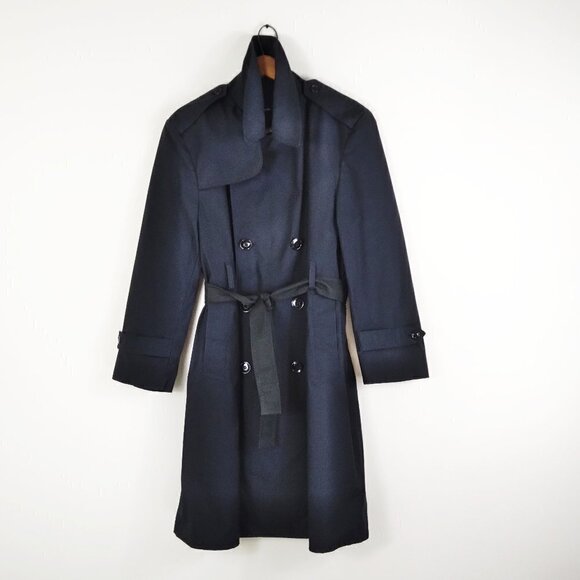 Y2K  Black Trench Coat Made In USA For Military Zip Out Lining Stylish Sz 38XS - Picture 7 of 15